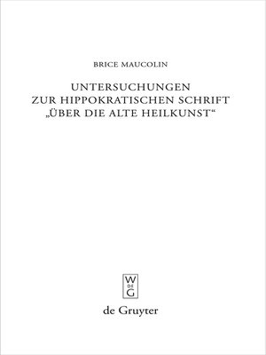 cover image of Untersuchungen zur hippokratischen Schrift "Über die alte Heilkunst"
